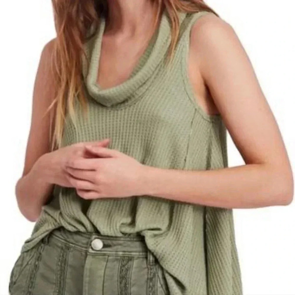 Free People We the Free Swing It Cowl Neck Sleeveless Waffle Knit Tank Top(XS) - Picture 3 of 11